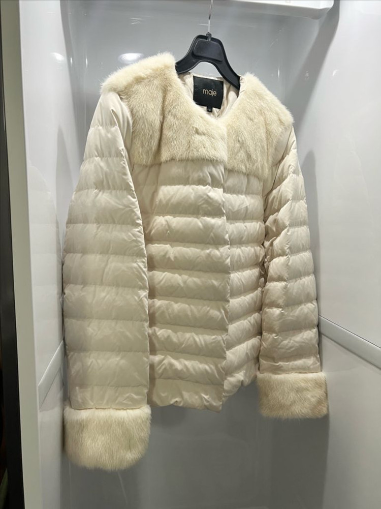 마쥬 maje 리얼밍크 트리밍 패딩자켓 오리털 덕다운 경량 점퍼 아이보리--1