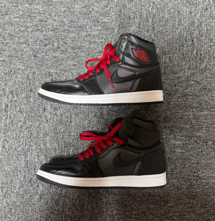 [정품/새상품] 나이키 에어 조던1 레트로 하이 OG 블랙 새틴 짐 레드--5