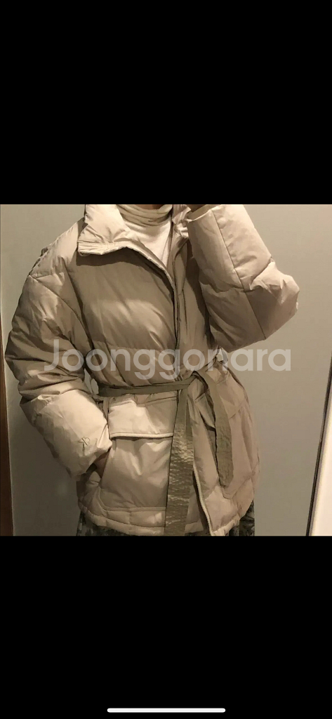 캘빈클라인 기은세 20년 CK 캘빈진스 덕다운 베이지 푸퍼 패딩 숏 재킷--3