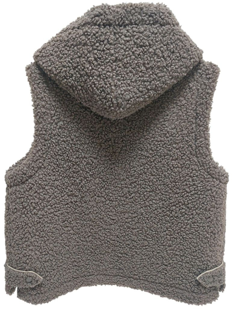 브라운 뽀글이 후드 조끼--1