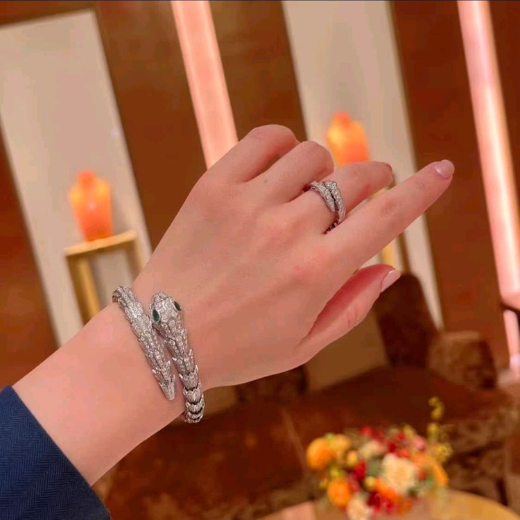 Oceanora S925 실버 풀다이아 스네이크 브레이슬릿 에메랄드 아이--1