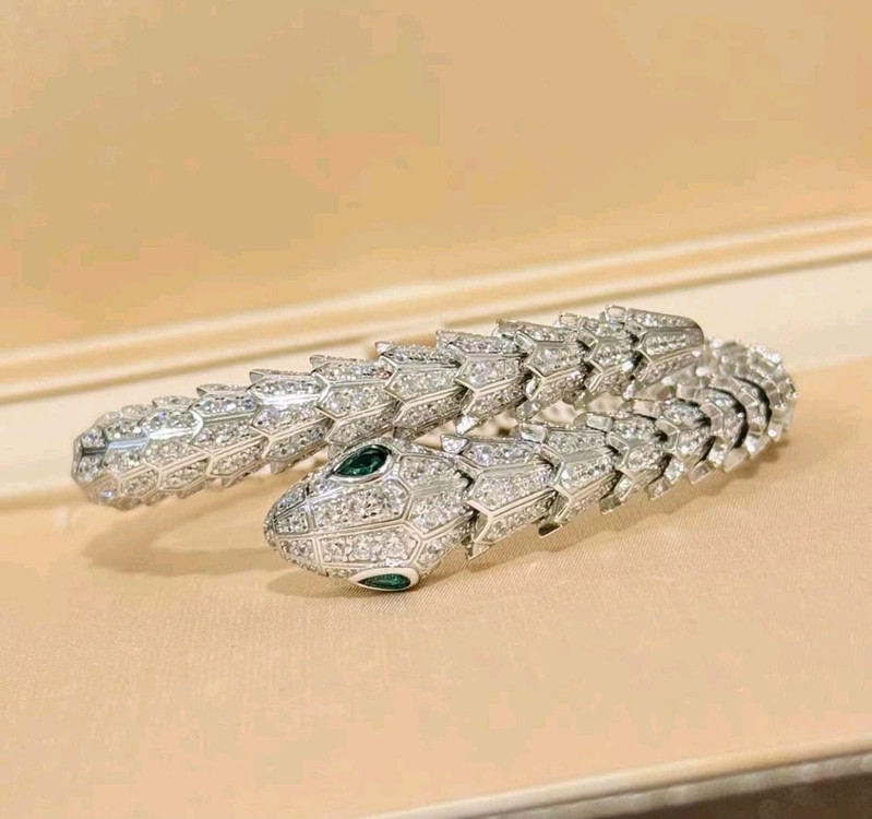 Oceanora S925 실버 풀다이아 스네이크 브레이슬릿 에메랄드 아이--2