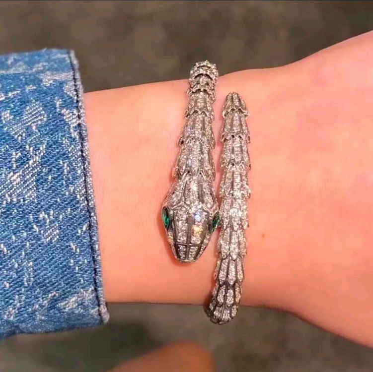 Oceanora S925 실버 풀다이아 스네이크 브레이슬릿 에메랄드 아이--4