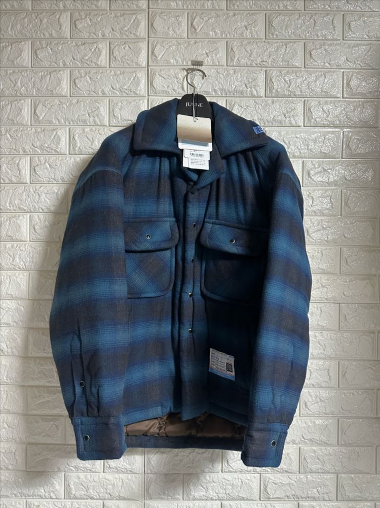 메종 미하라 야스히로 패디드 체크셔츠 블루 44--3