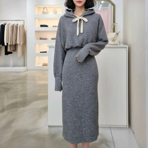 캐주얼 회색 후드 니트 원피스 프리사이즈ㅡ무배