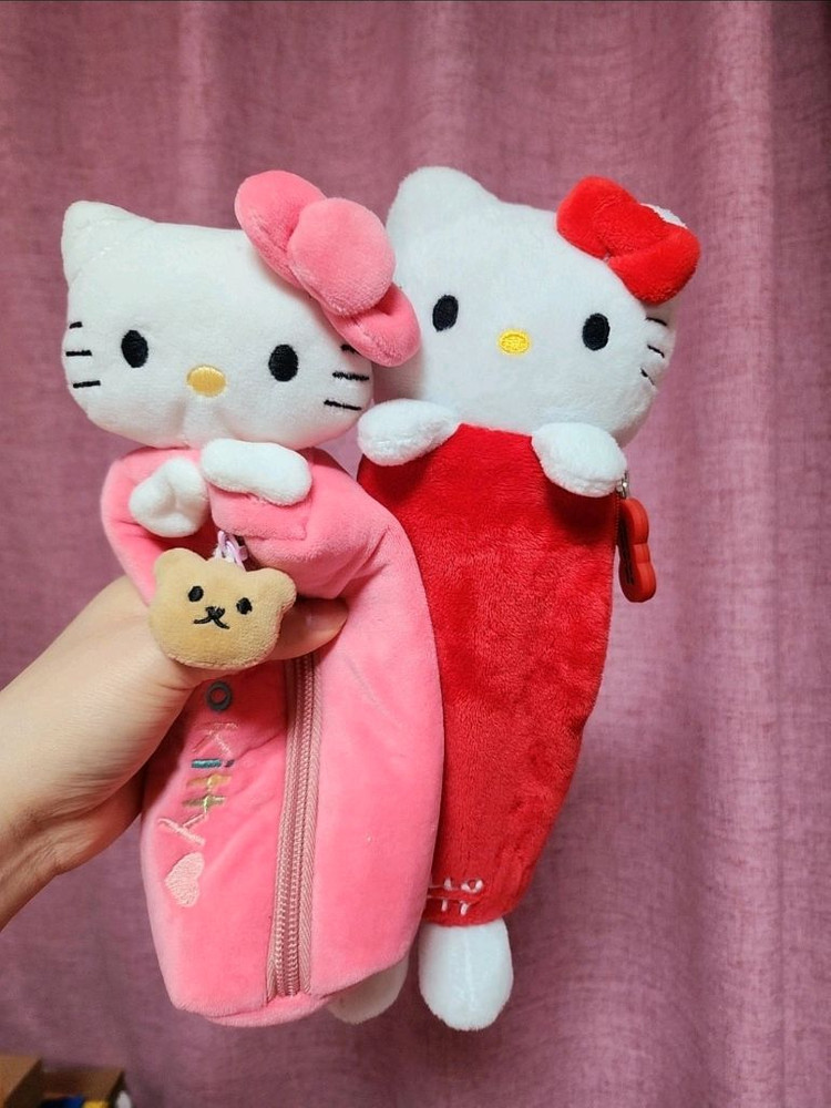 (새상품)고전키티 키티 봉제인형 곰돌이 키링 파우치 필통 이미지