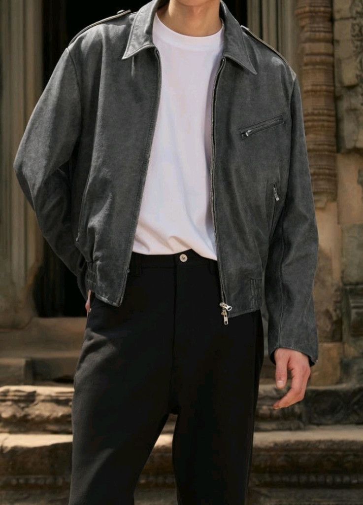 새제품 L) STU 에폴렛 레더 자켓 블랙 이미지