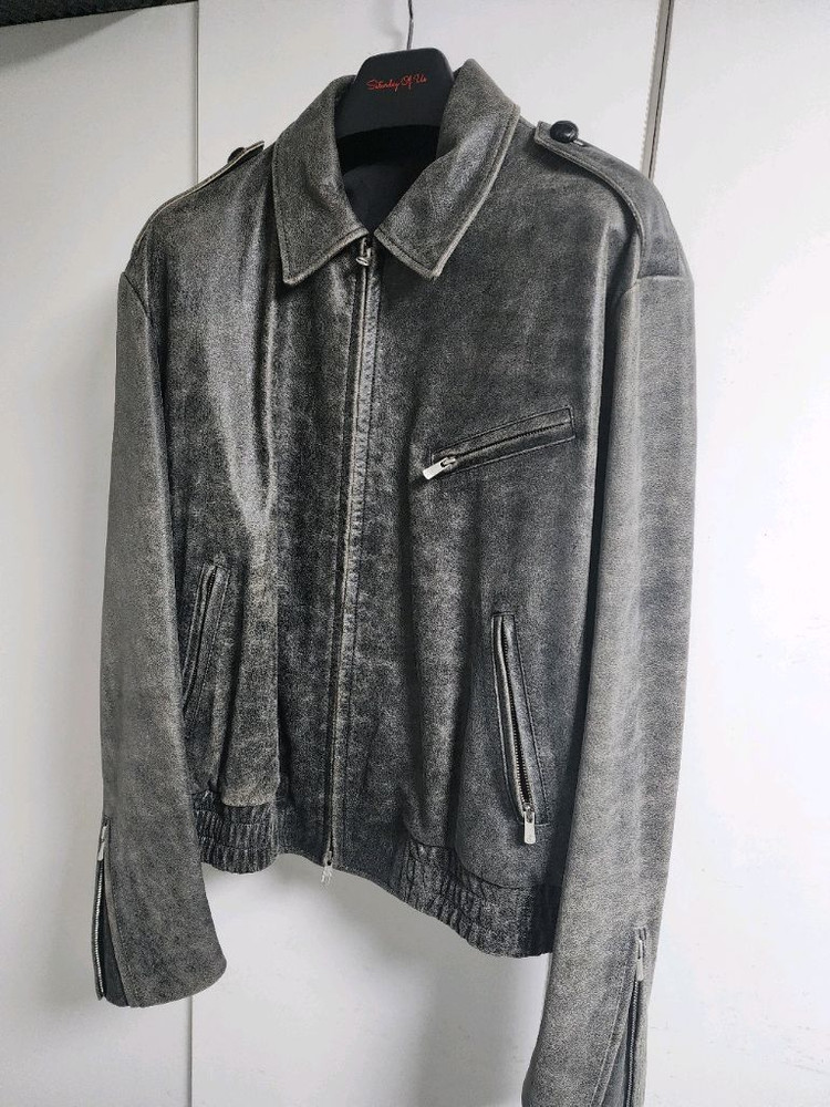 새제품 L) STU 에폴렛 레더 자켓 블랙 이미지