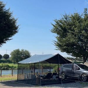 리메이드 캠핑 지퍼타프 300d 아이보리 M(블랙코팅), 4면 모기장(블랙), nip슬라이드폴대 세트