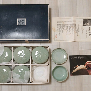 석봉 조무호 작가 청자 6인조 그릇 세트 보증서 광고지 포함