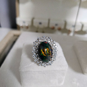 925. 실버 블랙오팔 모이사나이트 반지 15호