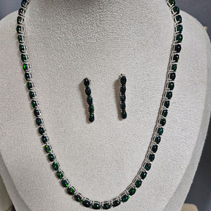 925. 실버 블랙 오팔 테니스 목걸이 귀걸이 세트