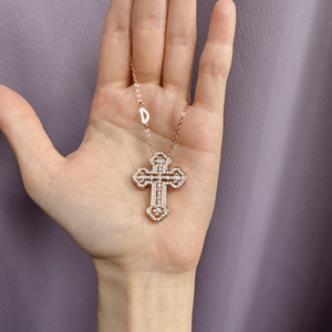 로즈골드 십자가 큐빅 목걸이 / 시착만