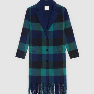 산드로코트 타탄 체크 프린지 울코트 38사이즈 55-66