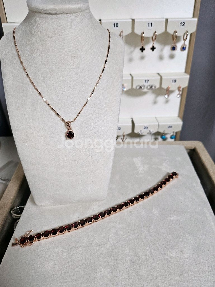 925. 실버 로즈골드 가넷 목걸이 팔찌 세트--1