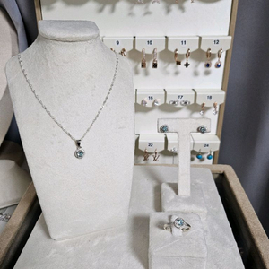 925. 실버 애퍼타이트 반지 목걸이 귀걸이 세트