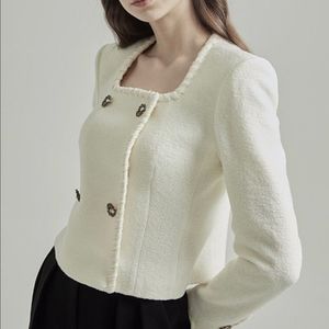 한섬 오브제 브레이드 부클레 자켓 아이보리 76