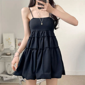 에이블리 캉캉 끈 나시 미니 원피스 블랙 캉캉스커트 캉캉원피스