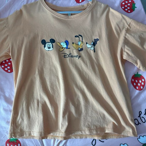 캐릭터 미키 순면 오렌지 반팔 티 여성복 반팔 루즈핏 쭈리 티셔츠 상의