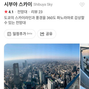 도쿄 시부야 스카이 전망대 일몰(1월 13일) 입장권 2매 이미지