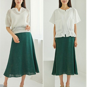 솔로이스트 리넨 플레어 롱스커트(그린)