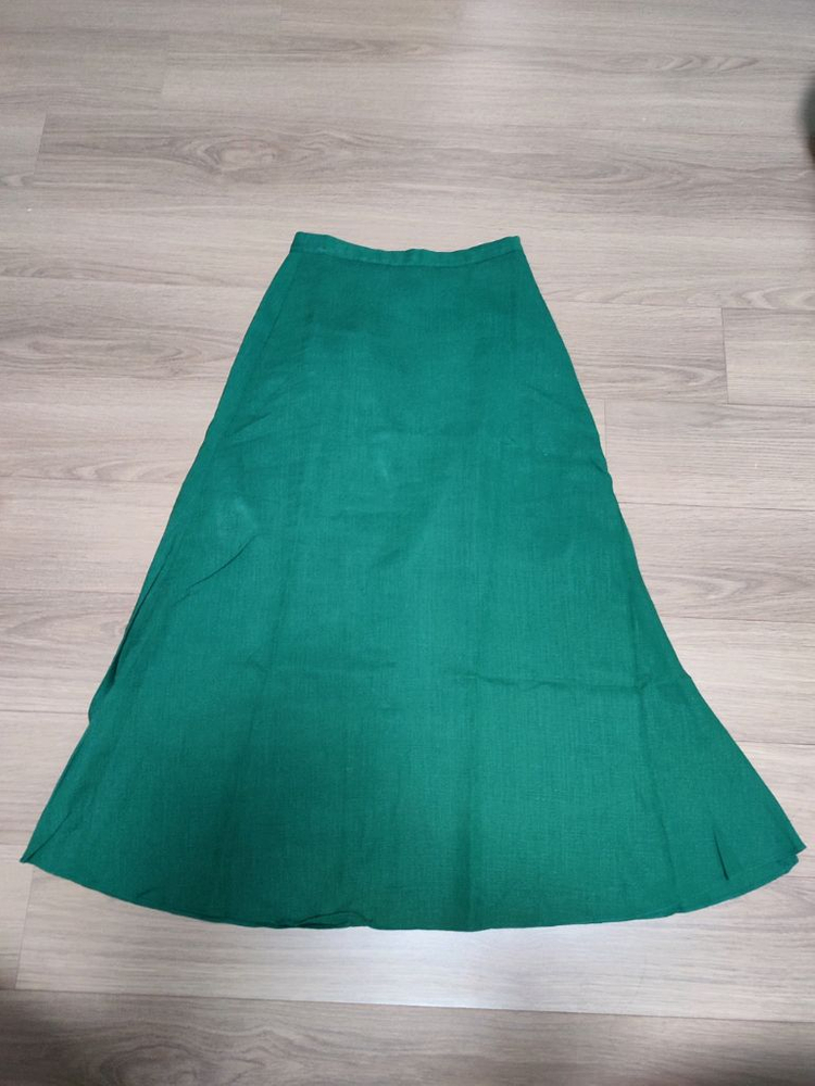 솔로이스트 리넨 플레어 롱스커트(그린)--1