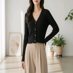 슬림핏 골지 크롭 가디건