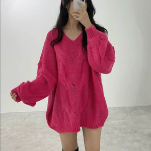 꽈배기 브이넥 니트 원피스