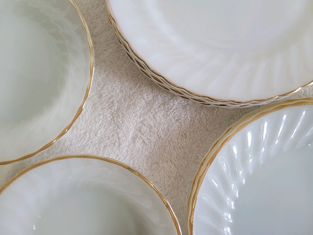 made in USA 미국 앵커호킹 밀크글라스 접시 컵 그릇 세트 이미지