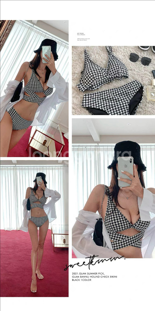 하운드 체크 비키니 수영복--5
