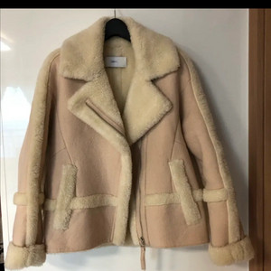 DEWL 듀엘 리얼 양모 양털 무스탕 코트 연핑크