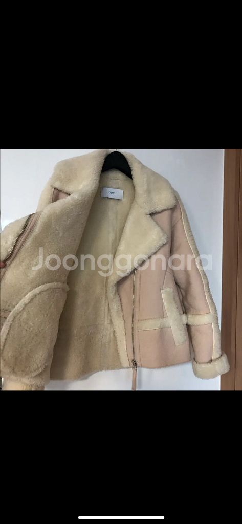 DEWL 듀엘 리얼 양모 양털 무스탕 코트 연핑크--3