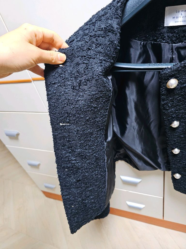 스프링 쟈가드 진주 버튼 럭셔리 트위드 쟈켓--7