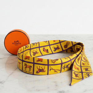 에르메스 트윌리 스카프 승마 패턴 옐로우 퍼플 실크 (한국명품감정원)