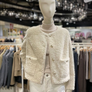 온앤온 라운드넥 에코 무스탕 자켓 크림 66 새상품