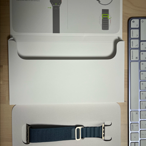 애플워치 울트라3 라이트 블루 알파인 루프(M)사이즈 밴드 티타늄색상 판매합니다.