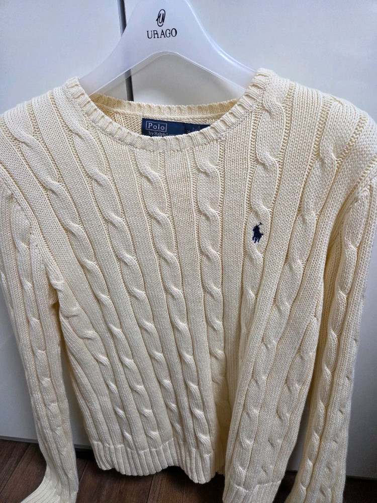 폴로 랄프로렌 케이블 니트 코튼 크루넥 스웨터 크림 M--1