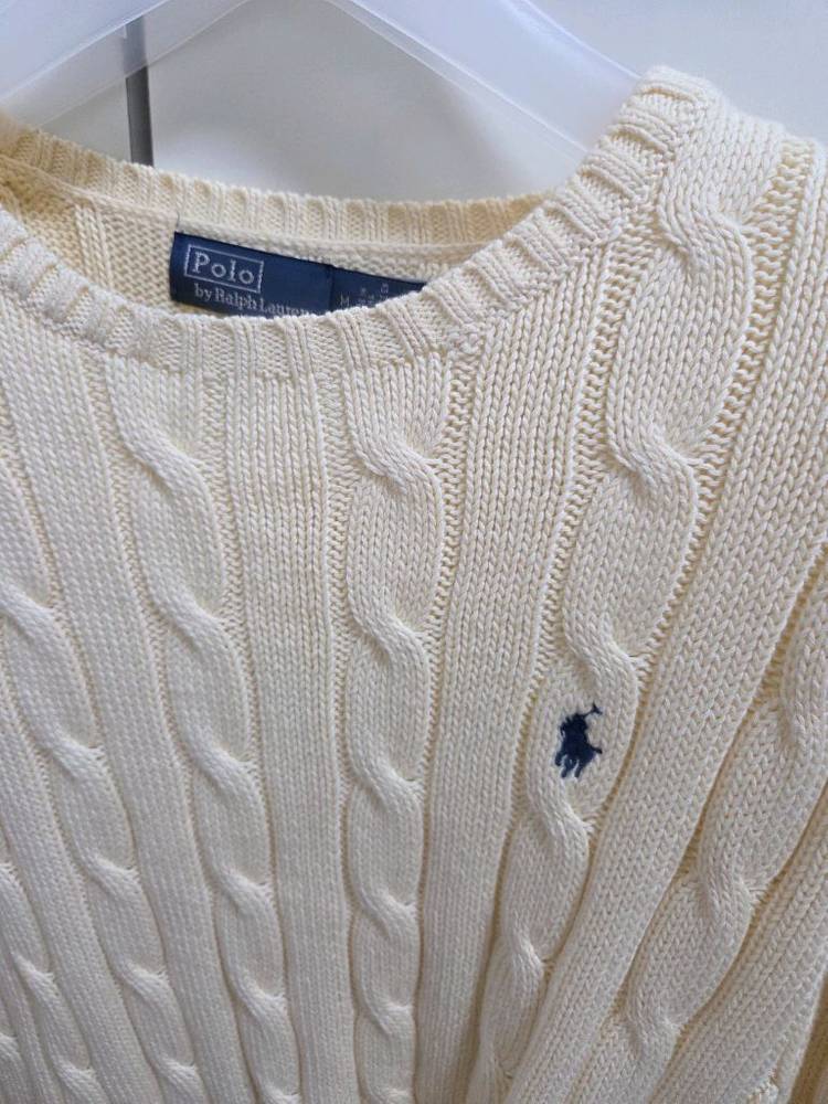 폴로 랄프로렌 케이블 니트 코튼 크루넥 스웨터 크림 M--2