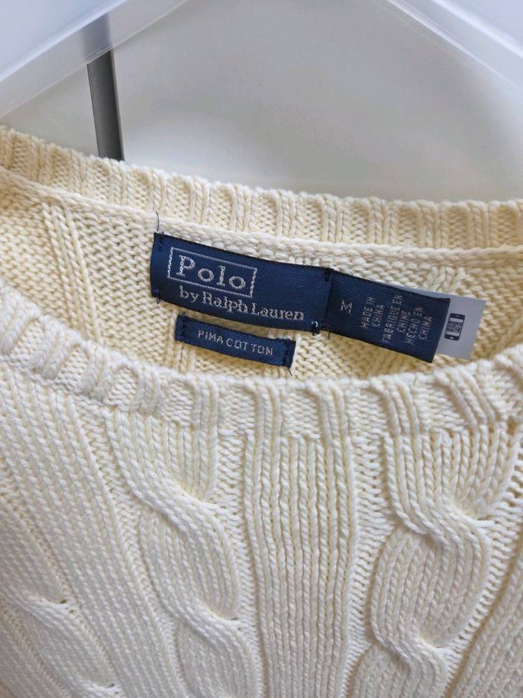 폴로 랄프로렌 케이블 니트 코튼 크루넥 스웨터 크림 M--3
