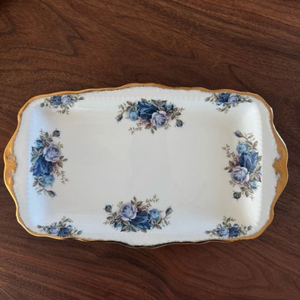 영국 로얄 알버트 문라이트 로즈 황실 장미 블루 직사각형 접시 이미지