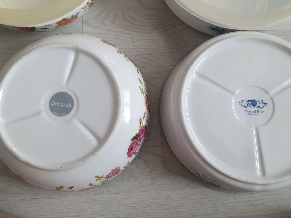 쯔비벨블루 동서 3칸 접시 밀폐 용기 4개 일괄. 새상품 대용량 꽃무늬 도자기 분할 찬통 그릇 3구 3절 이미지