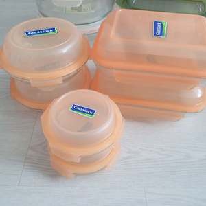 글라스락 원형 직각 유리 접시 밀폐용기 6개 일괄. 새상품 돔형 반찬통 케익 빵 샐러드 잡채 보관용기