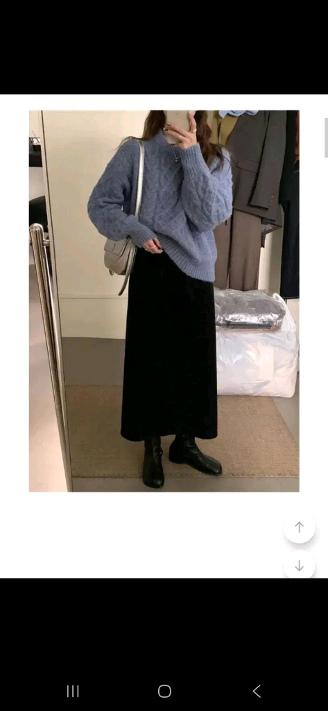 골덴 밴딩 기모 롱 스커트 - 블랙--1