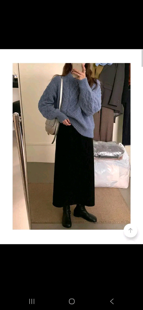 골덴 밴딩 기모 롱 스커트 - 블랙--2