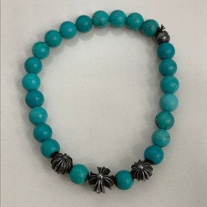 [8mm]크롬하츠 비즈 터키석 구슬 팔찌 실버