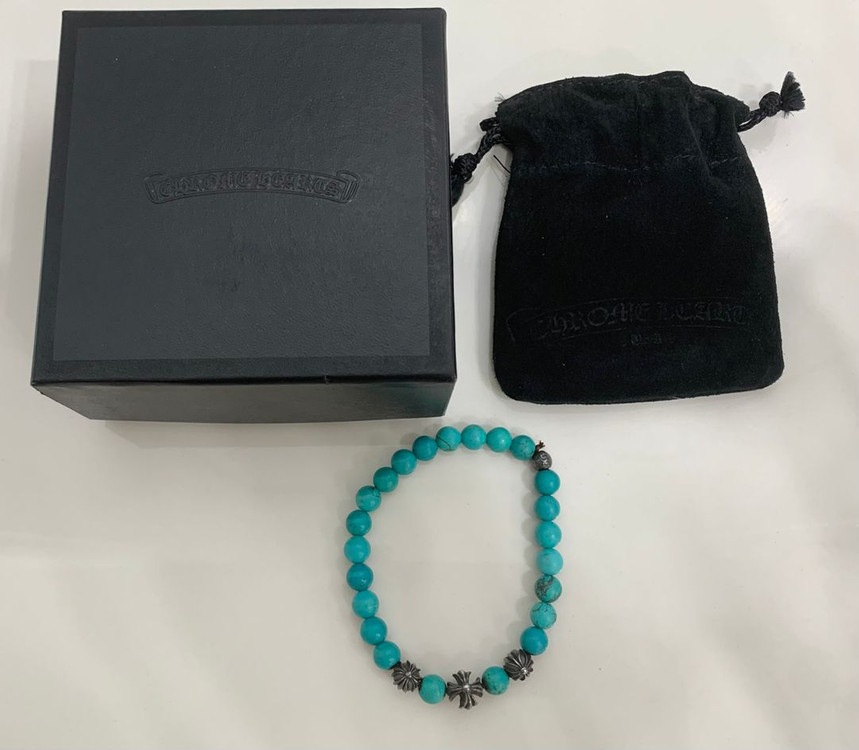 [8mm]크롬하츠 비즈 터키석 구슬 팔찌 실버--1