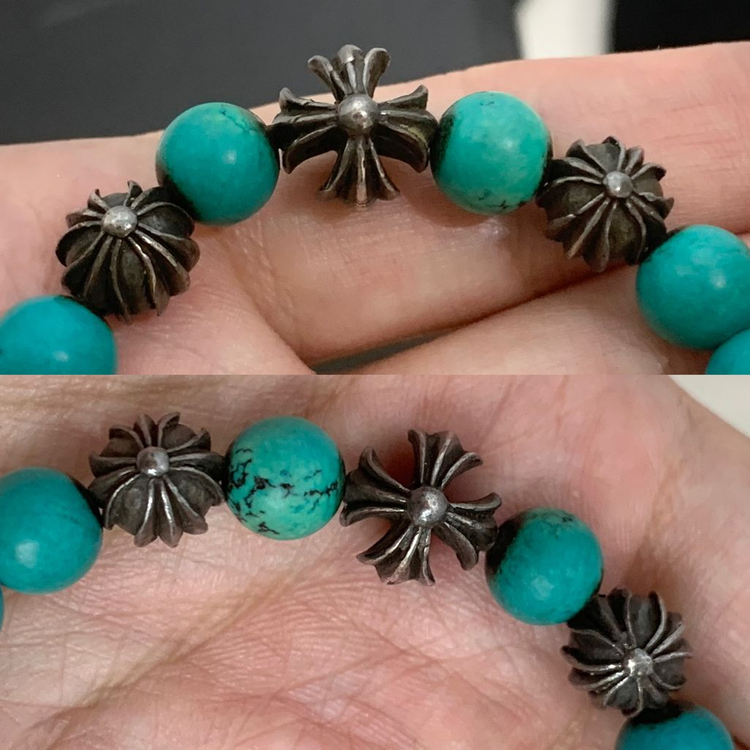 [8mm]크롬하츠 비즈 터키석 구슬 팔찌 실버--2