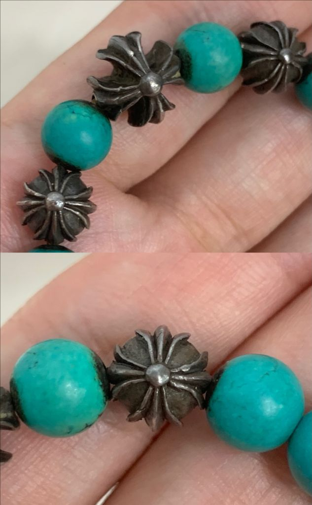 [8mm]크롬하츠 비즈 터키석 구슬 팔찌 실버--3