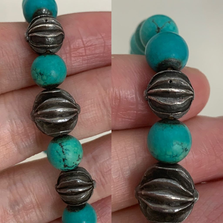 [8mm]크롬하츠 비즈 터키석 구슬 팔찌 실버--4