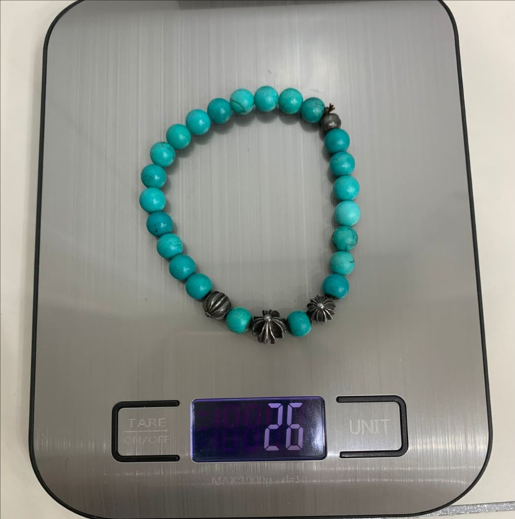 [8mm]크롬하츠 비즈 터키석 구슬 팔찌 실버--9